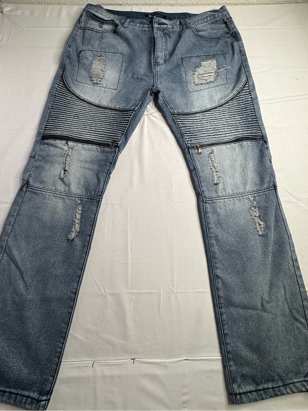 Rocawear Men’s Straight Ribbed Biker Jeans - Light Blue